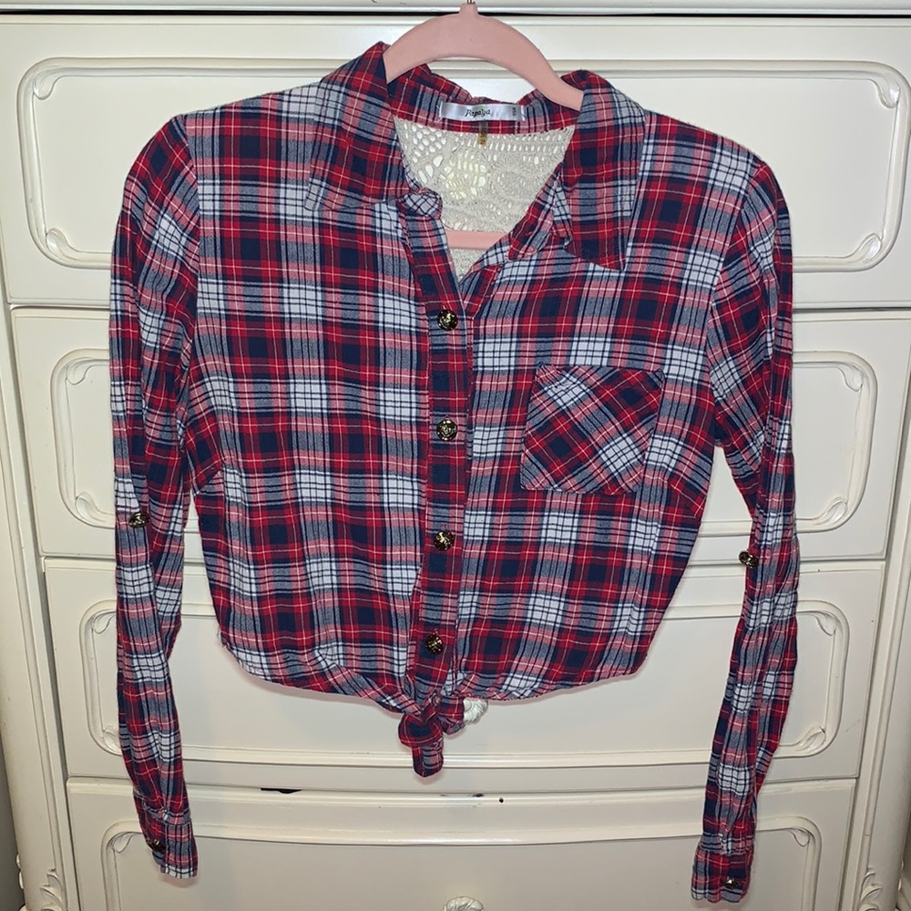 Papaya Cropped Flannel with Lace Sz M